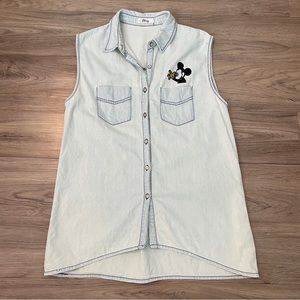 Honey Mickey Mouse Embroidered Denim Sleeveless Shirt